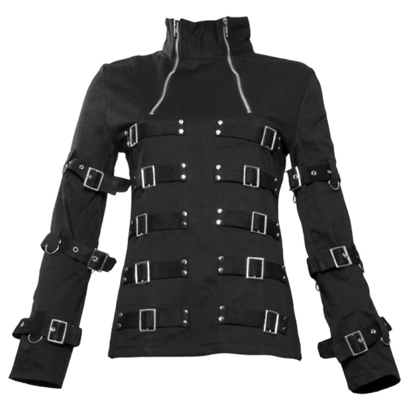 Women’s Gothic Steampunk Jacket, Buckles and Eyelets, Hip Length Bondage Gothic Jacket